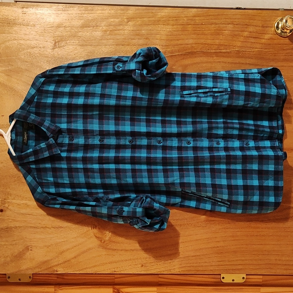 Stillwater Supply Co. Women's Plaid Flannel Tunic Turquoise Pink Cotton Blend 2X